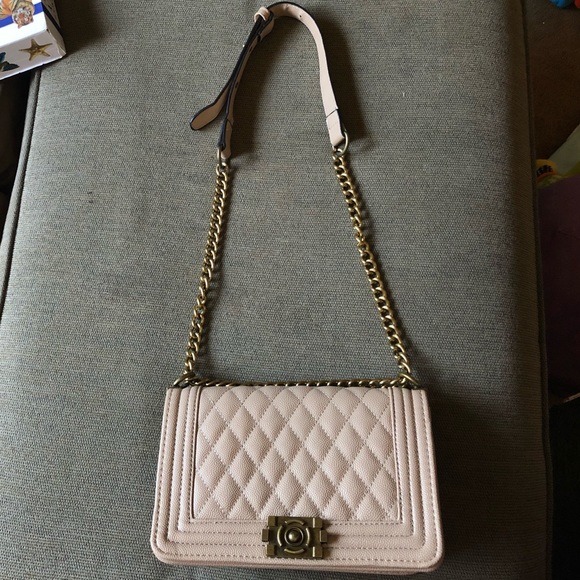 Handbags - Cream Quilted Crossbody Chain Shoulder Bag Purse
